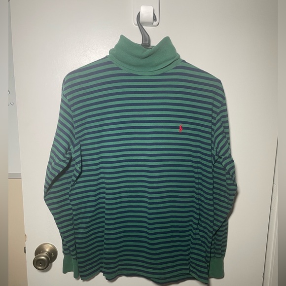 Vintage striped Polo Ralph Lauren turtleneck , green UNISEX  MEDIUM - Picture 1 of 4